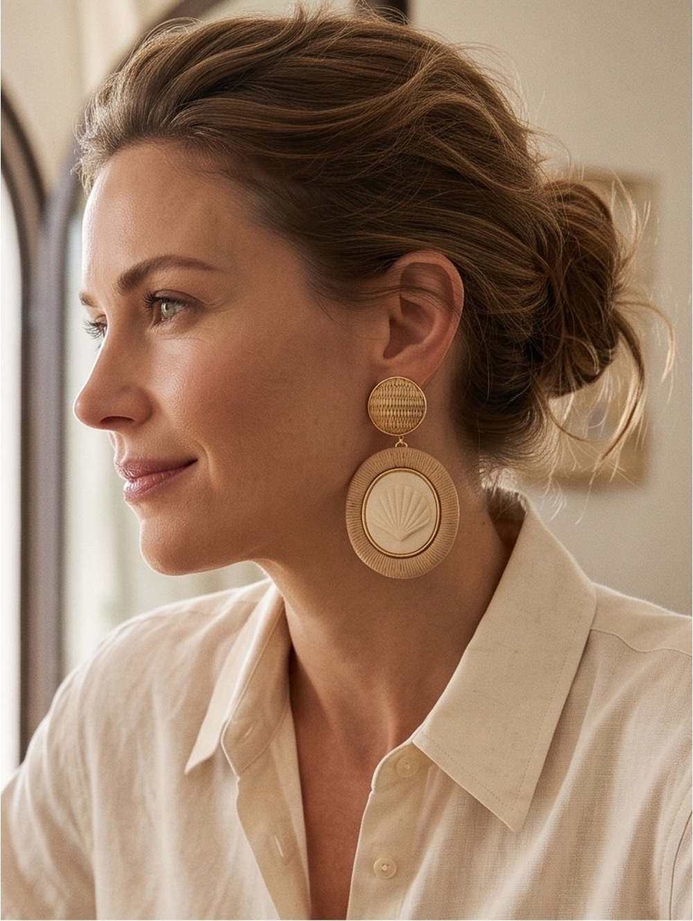 NWT Tuckernuck Raffia Rowen Clamshell Statement Drop Earrings - Picture 7 of 13